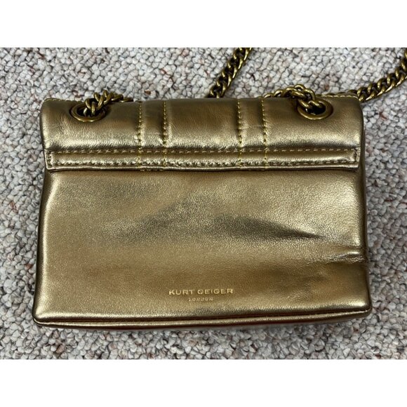 New Kurt Geiger Kensington Mini Bag Purse Gold Chain Quilted Eagle Head - Picture 10 of 11